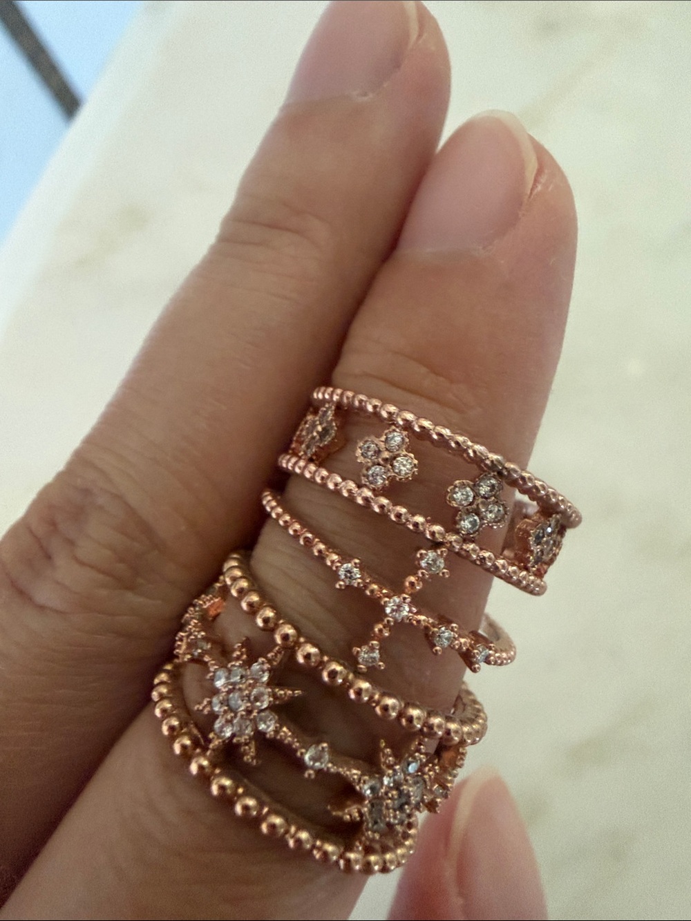Delicate Rose Gold Color Floral Stackable Ring Set